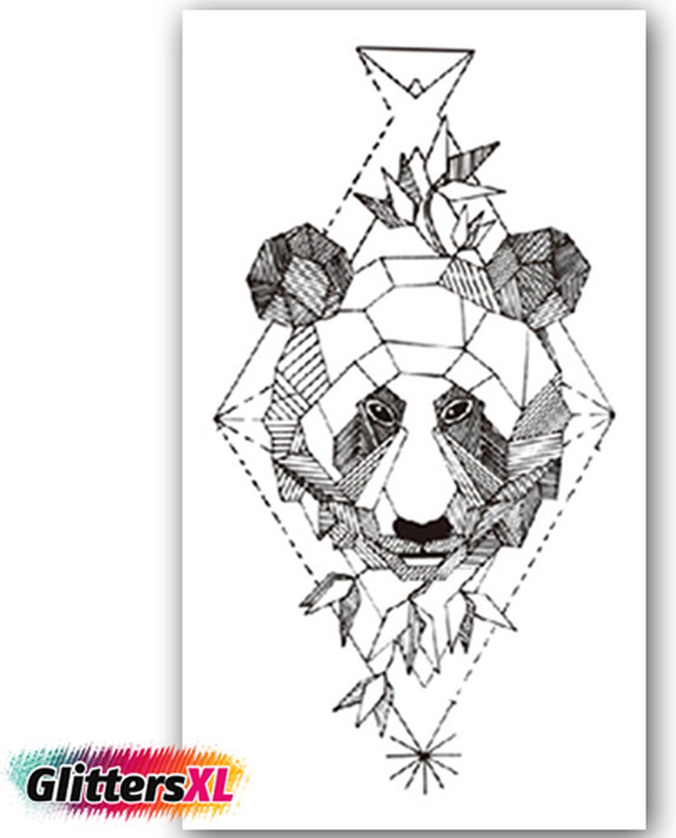 GlittersXL - Temporary Tattoo Panda (11x6cm) [Neptattoo - Tijdelijke tatoeage - Nep Fake Tattoos - Water overdraagbare festival sticker henna outfit tattoo - Glitter tattoo - Volwassenen Kinderen Jongen Meisje]